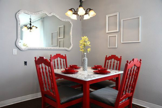 Червени столове в трапезарията – 14 интериорни идеи